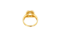 14KT Gold Ring Women's White Rectangle Center CZ Stone Double White Round CZ Stones Border Plain Split Band