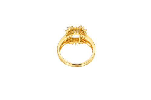 14KT Gold Ring Women's White Rectangle Center CZ Stone Double White Round CZ Stones Border Plain Split Band