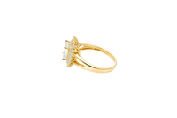 14KT Gold Ring Women's White Rectangle Center CZ Stone Double White Round CZ Stones Border Plain Split Band