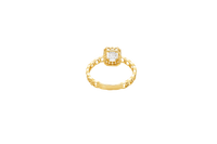 14KT Gold Ring Women's Rectangle White Center Stone with White CZ Stone Border Chino Band