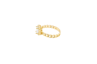 14KT Gold Ring Women's Rectangle White Center Stone with White CZ Stone Border Chino Band