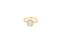 14KT Gold Ring Women's Rectangle White Center Stone with White CZ Stone Border Chino Band