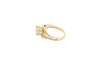 14KT Gold Ring Women's White Round 6 Prong Center CZ with White Baguette CZ Band and Plain Lips Border