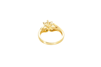 14KT Gold Ring Women's White Round 6 Prong Center CZ with White Baguette CZ Band and Plain Lips Border