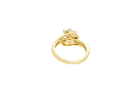 14KT Women's Gold Ring Round White CZ Center Stone and Single Row White CZ Baguettes with "S" Band