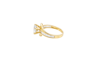14KT Women's Gold Ring Round White CZ Center Stone and Single Row White CZ Baguettes with "S" Band