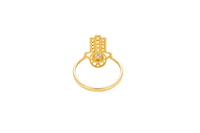 14KT Gold Ring Women's Hansa Hand White Round Center CZ Stone with 3 White CZ Stones on 3 Fingers and Plain Band
