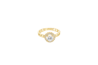 14KT Gold Ring Women's Round White Center Stone with White CZ Stone Border Chino Band