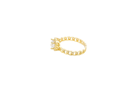 14KT Gold Ring Women's Round White Center Stone with White CZ Stone Border Chino Band
