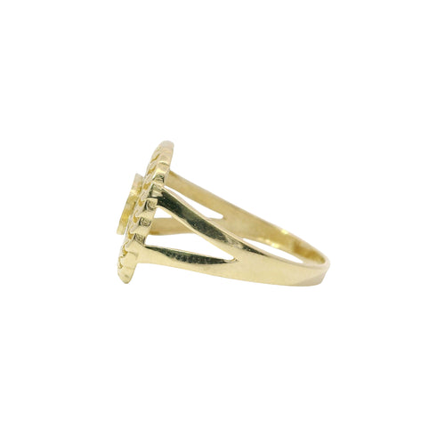 14KT Gold Ring Women's Square Plain CC Center with White CZ Stone Background and Chain Link Border with Plain Split Band