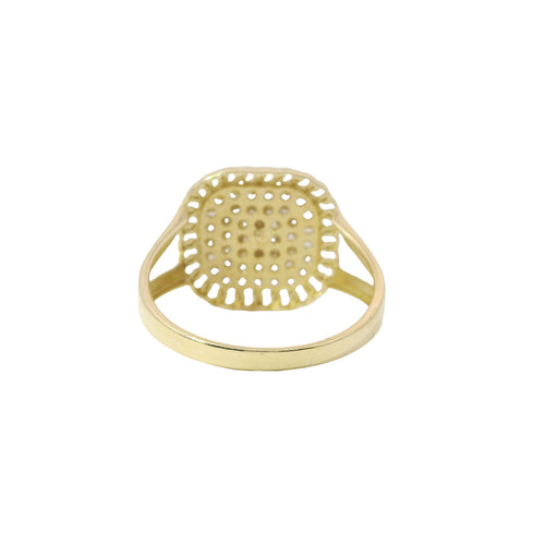 14KT Gold Ring Women's Square Plain CC Center with White CZ Stone Background and Chain Link Border with Plain Split Band