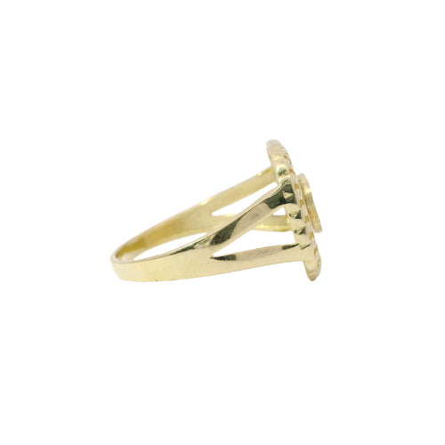 14KT Gold Ring Women's Square Plain CC Center with White CZ Stone Background and Chain Link Border with Plain Split Band