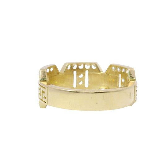 14KT Gold Ring Women's Jumbo White CZ Stones Mariner Link with Plain Greek Center Band