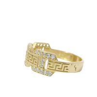 14KT Gold Ring Women's Mini White CZ Stones Mariner Link with Plain Greek Center Band