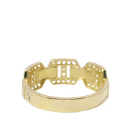 14KT Gold Ring Women's Mini White CZ Stones Mariner Link with Plain Greek Center Band