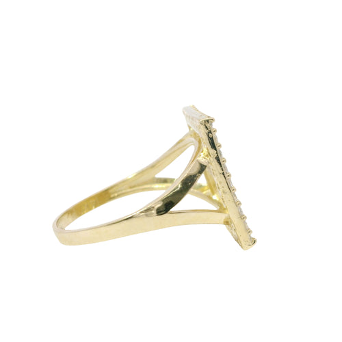 14KT Gold Ring Women's Square Nugget Center with White CZ Stones Border and Plain Split Band