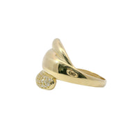 14KT Gold Ring Women's Ice Cream Swirl Two Plain and White CZ Stone Lower Layer with Plain Band