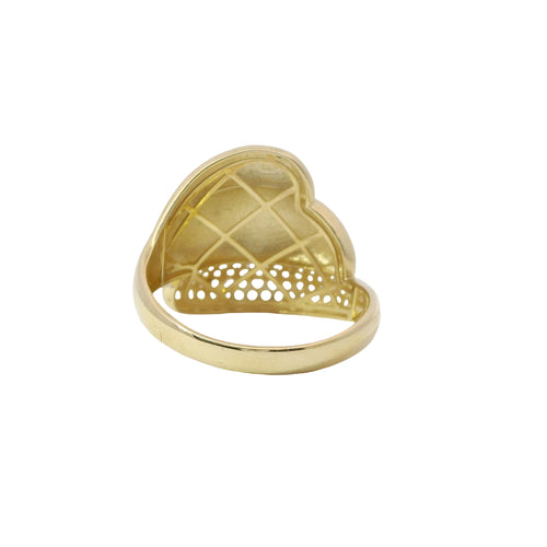 14KT Gold Ring Women's Ice Cream Swirl Two Plain and White CZ Stone Lower Layer with Plain Band