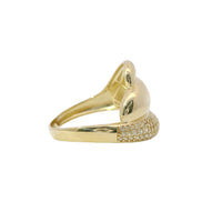 14KT Gold Ring Women's Ice Cream Swirl Two Plain and White CZ Stone Lower Layer with Plain Band