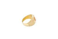 14KT Gold Ring Women's Round Two Tone St. Jude Coin Center White CZ Stones Background Edge Band with Plain Borders