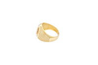 14KT Gold Ring Women's Round Two Tone St. Jude Coin Center White CZ Stones Background Edge Band with Plain Borders