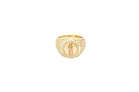 14KT Gold Ring Women's Round Two Tone St. Jude Coin Center White CZ Stones Background Edge Band with Plain Borders