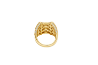 14KT Gold Ring Men's Two Tone Square Praying Virgin Mary Plain Border with White CZ Top/Side Stones