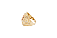 14KT Gold Ring Men's Two Tone Square Praying Virgin Mary Plain Border with White CZ Top/Side Stones