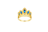 14KT Gold Ring Women's "15" Quinceanera Crown Navy Blue CZ Stones with White Baguette CZ Stones Band Plain Shank