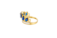 14KT Gold Ring Women's "15" Quinceanera Crown Navy Blue CZ Stones with White Baguette CZ Stones Band Plain Shank