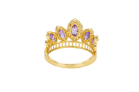 14KT Gold Ring Women's "15" Quinceanera Crown Purple CZ Stones with White Baguette CZ Stones Band