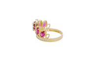 14KT Gold Ring Women's "15" Quinceanera Crown Dark Pink CZ Stones with White Square CZ Stones Band Plain Shank