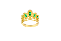 14KT Gold Ring Women's "15" Quinceanera Crown Dark Green CZ Stones with White Square CZ Stones Band Plain Shank