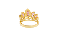 14KT Gold Ring Women's "15" Quinceanera Crown Light Pink CZ Stones with White Square CZ Stones Band Plain Shank