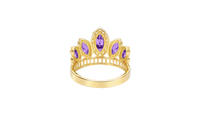 14KT Gold Ring Women's "15" Quinceanera Crown Purple CZ Stones with White Square CZ Stones Band Plain Shank
