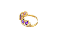 14KT Gold Ring Women's "15" Quinceanera Crown Purple CZ Stones with White Square CZ Stones Band Plain Shank