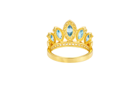 14KT Gold Ring Women's "15" Quinceanera Crown Turquoise CZ Stones with White Square CZ Stones Band Plain Shank