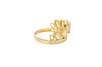 14KT Gold Ring Women's "15" Quinceanera Crown White CZ Stones with White Square CZ Stones Band Plain Shank