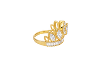 14KT Gold Ring Women's "15" Quinceanera Crown White CZ Stones with White Baguette CZ Stones Band Plain Shank