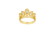 14KT Gold Ring Women's "15" Quinceanera Crown White CZ Stones with White Baguette CZ Stones Band Plain Shank