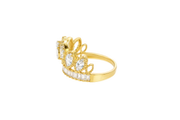 14KT Gold Ring Women's "15" Quinceanera Crown White CZ Stones with White Baguette CZ Stones Band Plain Shank
