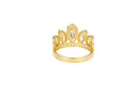14KT Gold Ring Women's "15" Quinceanera Crown White CZ Stones with White Square CZ Stones Band Plain Shank