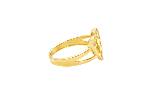14KT Gold Ring Women's Heart "15" Quinceanera with Round White CZ Stones Border Plain Split Band