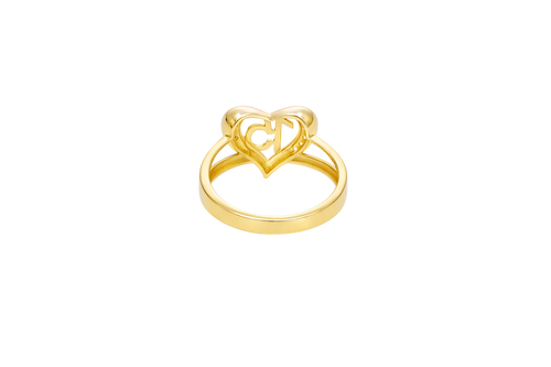 14KT Gold Ring Women's Heart "15" Quinceanera with Round White CZ Stones Border Plain Split Band