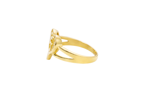 14KT Gold Ring Women's Heart "15" Quinceanera with Round White CZ Stones Border Plain Split Band