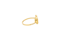 14KT Gold Ring Women's "15" Quinceanera Dolphin Centered in Plain Heart Shape and One Round White CZ Stone with White CZ Stones Band