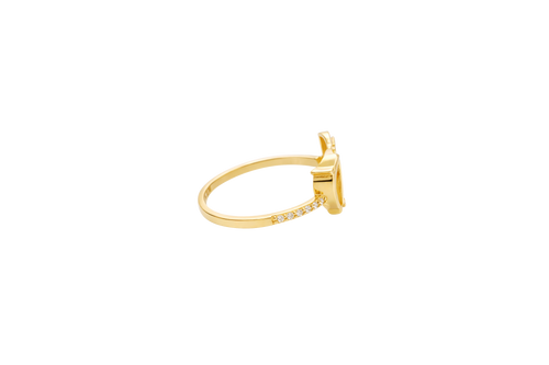 14KT Gold Ring Women's "15" Quinceanera Dolphin Centered in Plain Heart Shape and One Round White CZ Stone with White CZ Stones Band