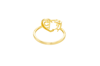 14KT Gold Ring Women's "15" Quinceanera Dolphin Centered in Plain Heart Shape and One Round White CZ Stone with White CZ Stones Band