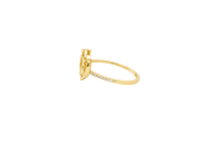 14KT Gold Ring Women's "15" Quinceanera Dolphin Centered in Plain Heart Shape and One Round White CZ Stone with White CZ Stones Band