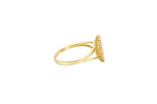 14KT Gold Ring Women's "15" Quinceanera Heart Center Double Row of Round White CZ Stones Border and Plain Shank